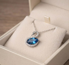 2 Ct Certified Azure Blue Diamond Swan Pendant, Tariffs FREE & Matching Studs .
