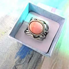 Or Paz Sterling Silver Pink Opal Artisian Designer Ring Size 8