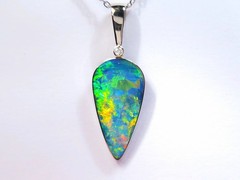 Fuego Raro’ Rare Australian Opal & Diamond Pendant 14k White Gold 16.2ct O98