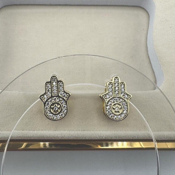 14k Gold plated Hamsa Hand earrings with clear stones