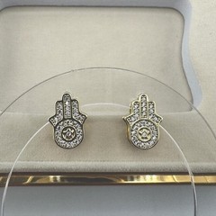 14k Gold plated Hamsa Hand earrings with clear stones