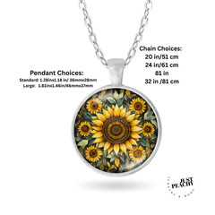 Yellow Sunflower Floral Mandala Art Silver Jewelry Necklace Earrings Bracelet