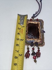 Artisan Handcrafted Pendent Amethyst Glass Beads On Silk Tie Dyed Cord 36” Boho