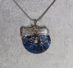 Upcycled Wire Wrap Jewelry Pendant Necklace Agate Stone Dolphin Charm Unique
