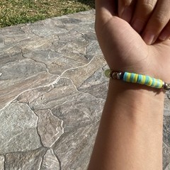 Handcrafted Stretch Beaded Bracelet Yellow Blue White Plastic Round