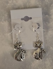 Sterling Silver Hooks Cat Pewter Charm Earrings Free Shipping