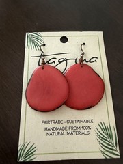 Tagua by Soraya Cedeño Orange Teardrop Earrings Fair Trade Natural Tagua Nut
