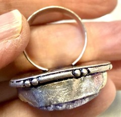 Vintage Artisan Purple Solar Quartz Druzy Slice Statement Ring Silver Tone