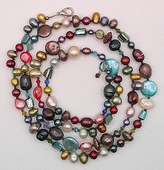 Baroque Pearl, Crystal and Glass Seed Bead Necklace Multi-colored 36″ Length