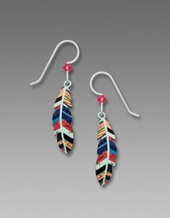 Sienna Sky Earrings Sterling Silver Hook UV Printed Multi-Colored Feather 1988