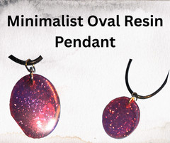Handmade Oval Resin Pendant Necklace Black Cord 18″ Minimalist Jewelry Gift