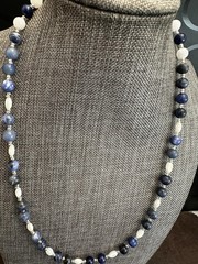 Blue Sodalite and White Mother Of Pearl Beaded Women’s Necklace