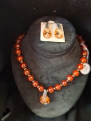 Carnelian Marquessate Fire Crystal Stone Necklace & Earrings