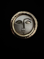 Vintage Modernist Abstract Moon Face Silver and Brass Brooch