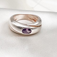 Sterling Silver Modernist Ring/Faceted Purple Glass/Flush‑Set/Artisan/Sz 5.5