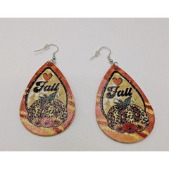 Handmade Fall Animal Print Pumpkin Autumn Teardrop Earrings Dangle Faux Leather
