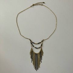 Fringe chain beaded bib necklace, gold and gunmetal, indie grunge bohemian