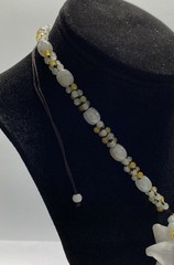 Hand Carved White Jade Flower Pendant Necklace Multi-Color Jade Beads 16″
