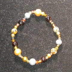 Handmade Boho Stretch Bracelet With Wood, Glass, And Metal Beads