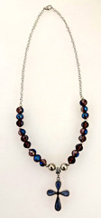 Rhodium 1 1/4″ x 1 3/4″ Kyanite Cross Iridescent Crystal Beaded 21″ Necklace A5
