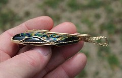 Large Dichroic Glass Pendant 14K Gold Filled Wire-Wrapped Iridescent Multi Color