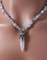 Bullet Southwestern Boho Flowers Pink Purple Silver Flower Necklace Earring Set