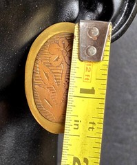 Vintage Floral Oval Brass Copper Pierced Earrings Etched Flower Design 1″ x 1.5″