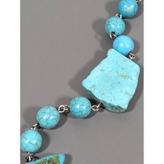 Faux Turquoise Nugget Stone Necklace Statement Pendant Beaded Boho 30″