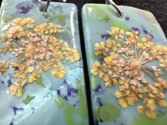 Handmade Yellow Pressed Flower Resin Earrings with Mother of Pearl Backing – 2″