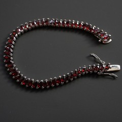 Solid 925 Sterling Silver Garnet Bracelet, Marquise Cut, Bohemian Style
