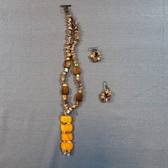 Natural Jasper Stone Chip Hoop Drop Earrings Earthy Brown Tan Boho French Hook