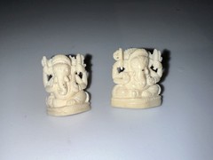 Ganesha Indian Carved Ivory Colored Celluloid Clip On Earrings