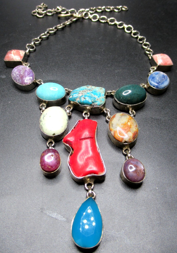 Gorgeous Assorted Genuine Gemstones Artisan Bib Necklace