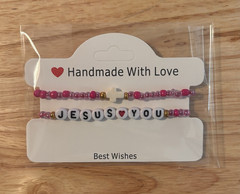 Handmade Beaded Charm Bracelets «JESUS LOVES YOU»and Cross Bracelet 18cm