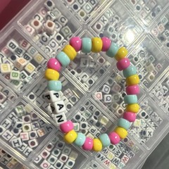 Multicolor Beaded Letter Bracelet «PAN» Adjustable Tie Cord Unisex Adults