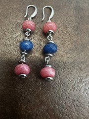 Handcrafted Pink and Blue Bead Dangle Earrings