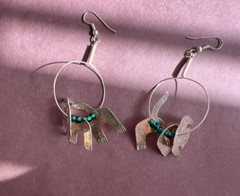 Alpaca Mexico Silver Hoop Earrings Three Dimensional Animal Dog Dangles 2 1/2″