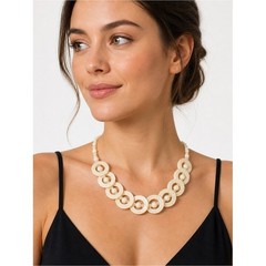 Handmade Mother of Pearl Statement Necklace – Ivory Disc Link Beaded Design