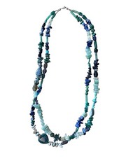 Multi Strand Natural Stone Chip Necklace Blue Green Aventurine Sodalite Boho 24″