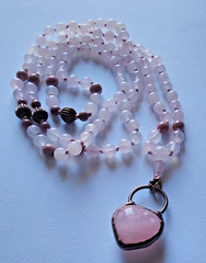 Mala 108 Beads, Rose Quartz & Rhodonite with pendant hand knotted Mala Necklace