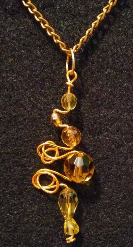 Handmade Gold Wire & Crystal Pendant 2.75″ Long