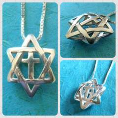 Star of David With Cross necklace, 3D silver Jewish Christian Messianic pendant