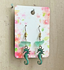 Handcrafted Seahorse & Sea Glass Dangle Earrings – Beach Vacation Jewelry
