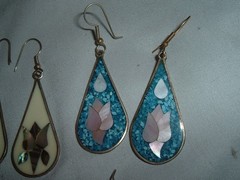 3 Pairs of MOP Turquoise Alpaca Silver Mexico DANGLER Earrings + Bonus 1 Single