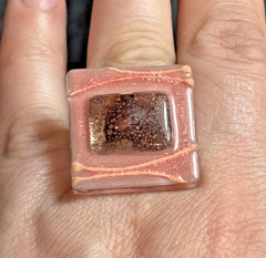 Pink Square Dichroic Glass RING Adjustable from 8.5 Made in Mexico Handmade