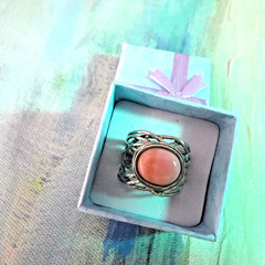 Or Paz Sterling Silver Pink Opal Artisian Designer Ring Size 8