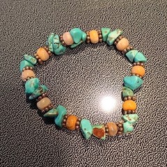 Beaded Turquoise Gemstone Stretch Bracelet, Multicolor Bohemian Unisex Adults