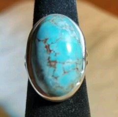 Navajo Handmade Large Turquoise Stone Ring Size 6 – 6.6 Grams Nice Matrix