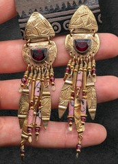 Tabra Signed Gold Filled Garnet Gemstone Rhodonite Stone Beaded Pierced Earrings