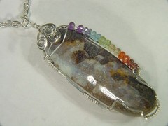 BUTW Sterling Wrapped 2.3g australian boulder opal pendant W/ Chackra gems 0236D